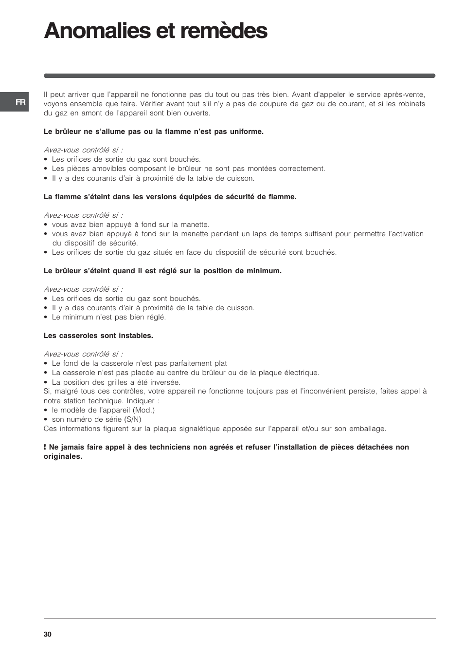 Anomalies et remèdes | Indesit PI950ASIX User Manual | Page 30 / 60