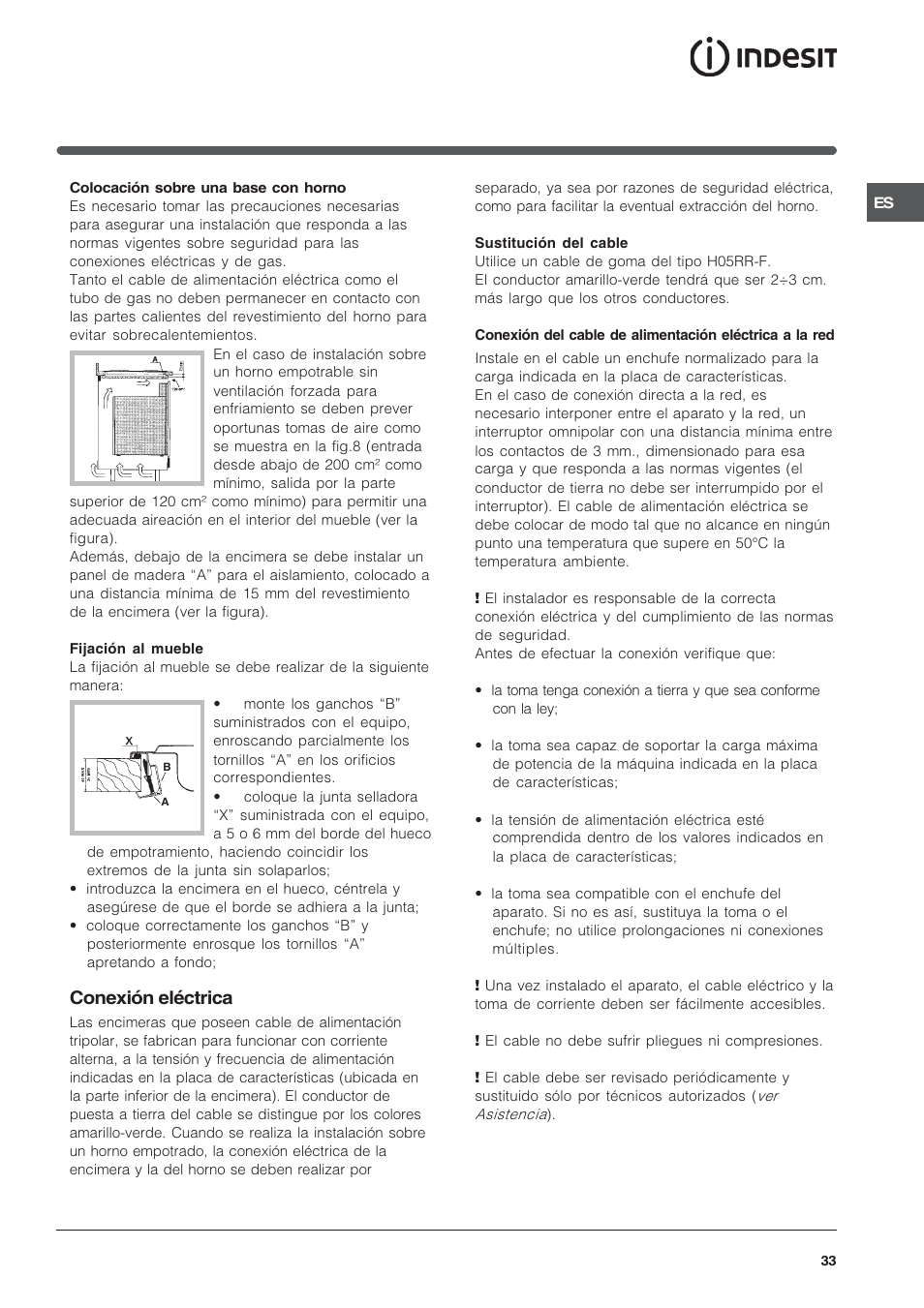 Conexión eléctrica | Indesit PI950ASIX User Manual | Page 33 / 60