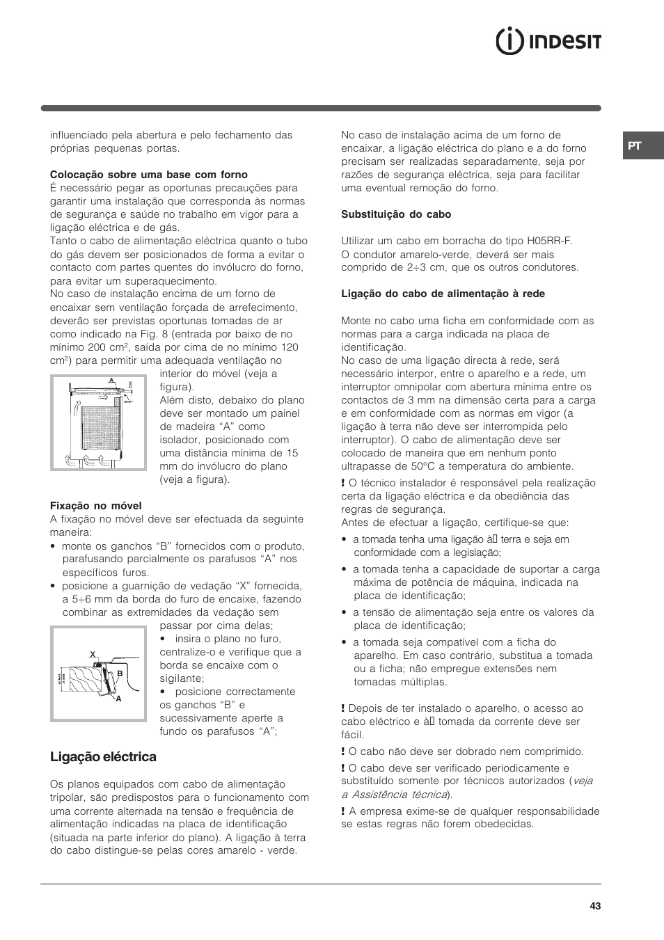 Ligação eléctrica | Indesit PI950ASIX User Manual | Page 43 / 60