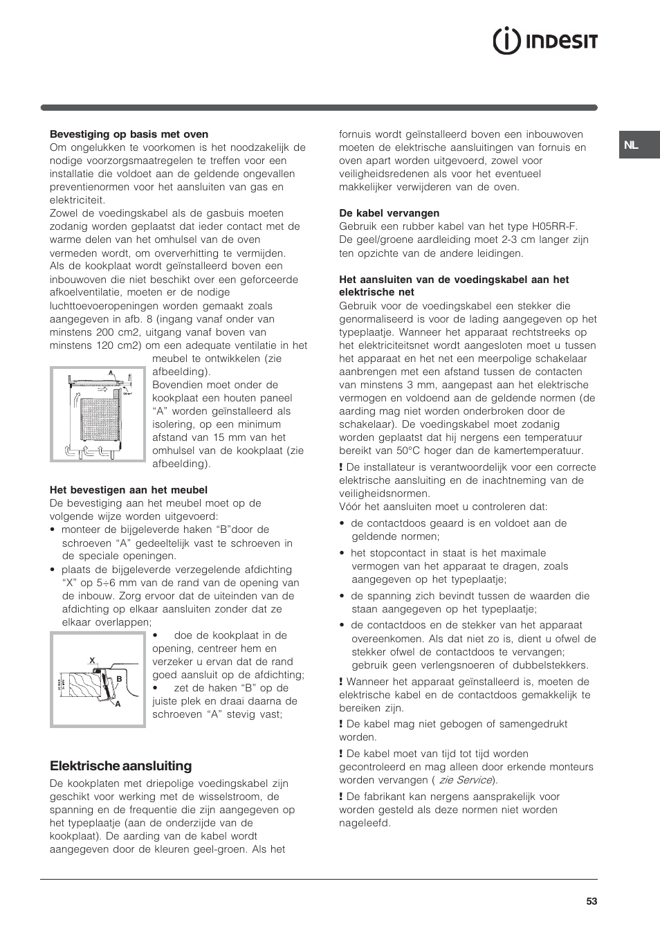 Elektrische aansluiting | Indesit PI950ASIX User Manual | Page 53 / 60