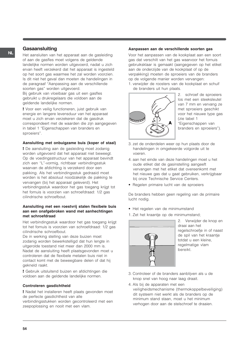Gasaansluiting | Indesit PI950ASIX User Manual | Page 54 / 60