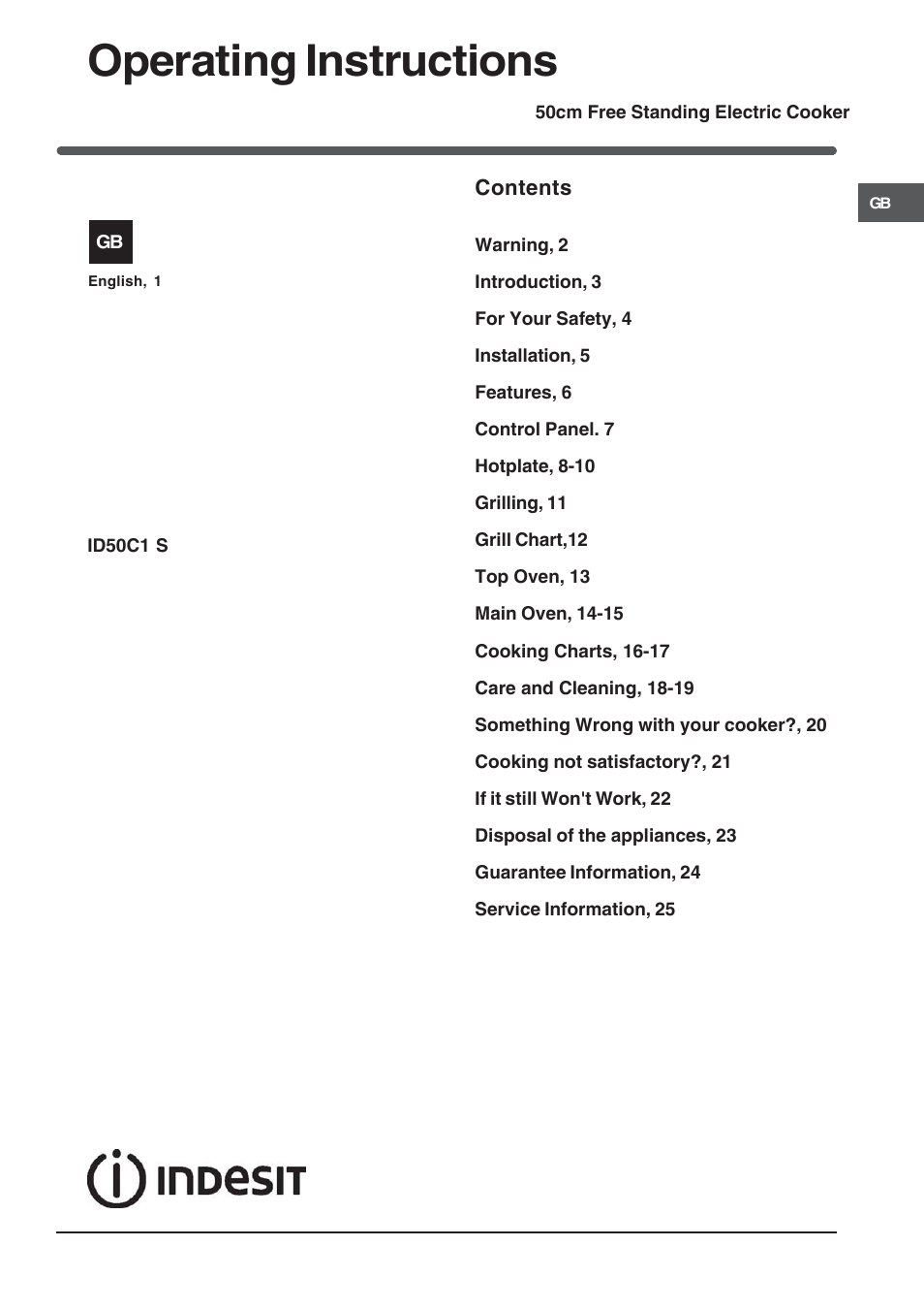 Indesit ID50C1KS User Manual | 24 pages