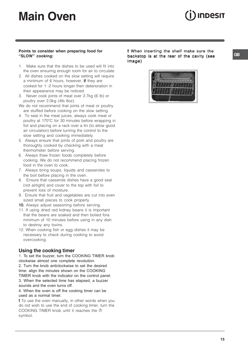 Main oven | Indesit ID50C1KS User Manual | Page 15 / 24