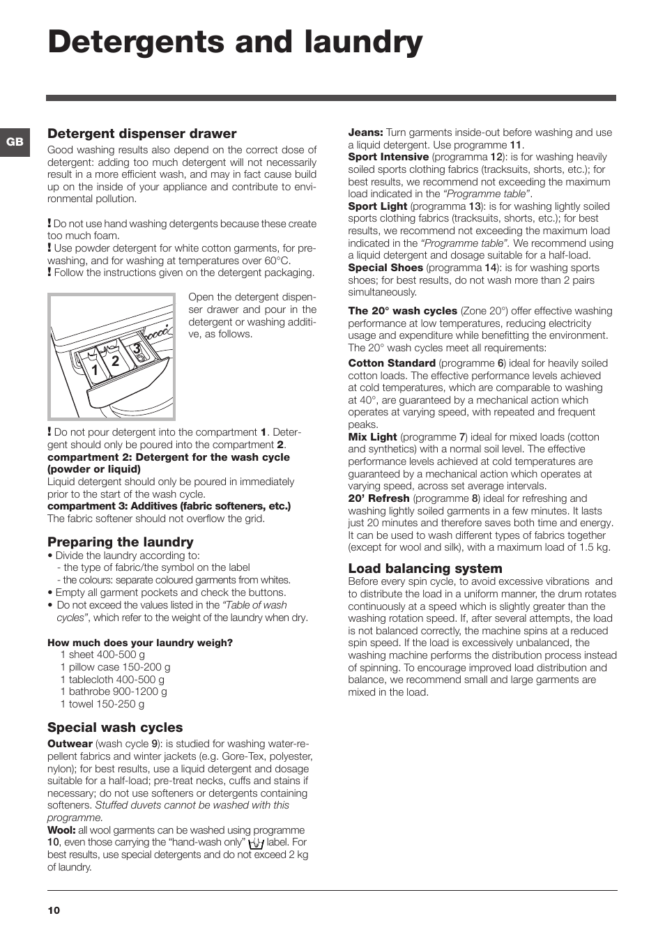 Detergents and laundry | Indesit IWE91280ECOUK User Manual | Page 10 / 16