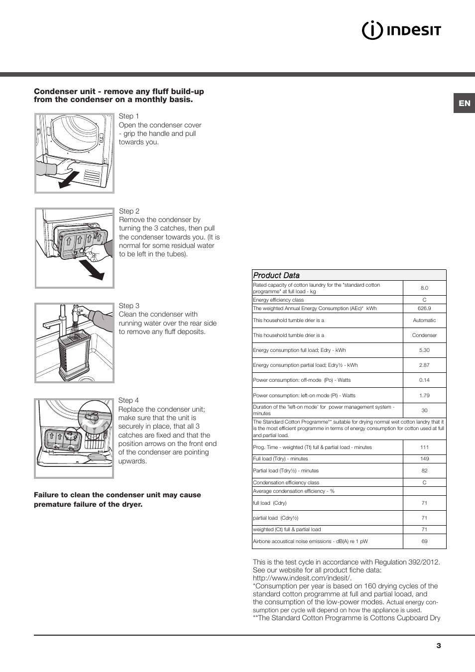 Product data | Indesit IDCA8350 User Manual | Page 3 / 20