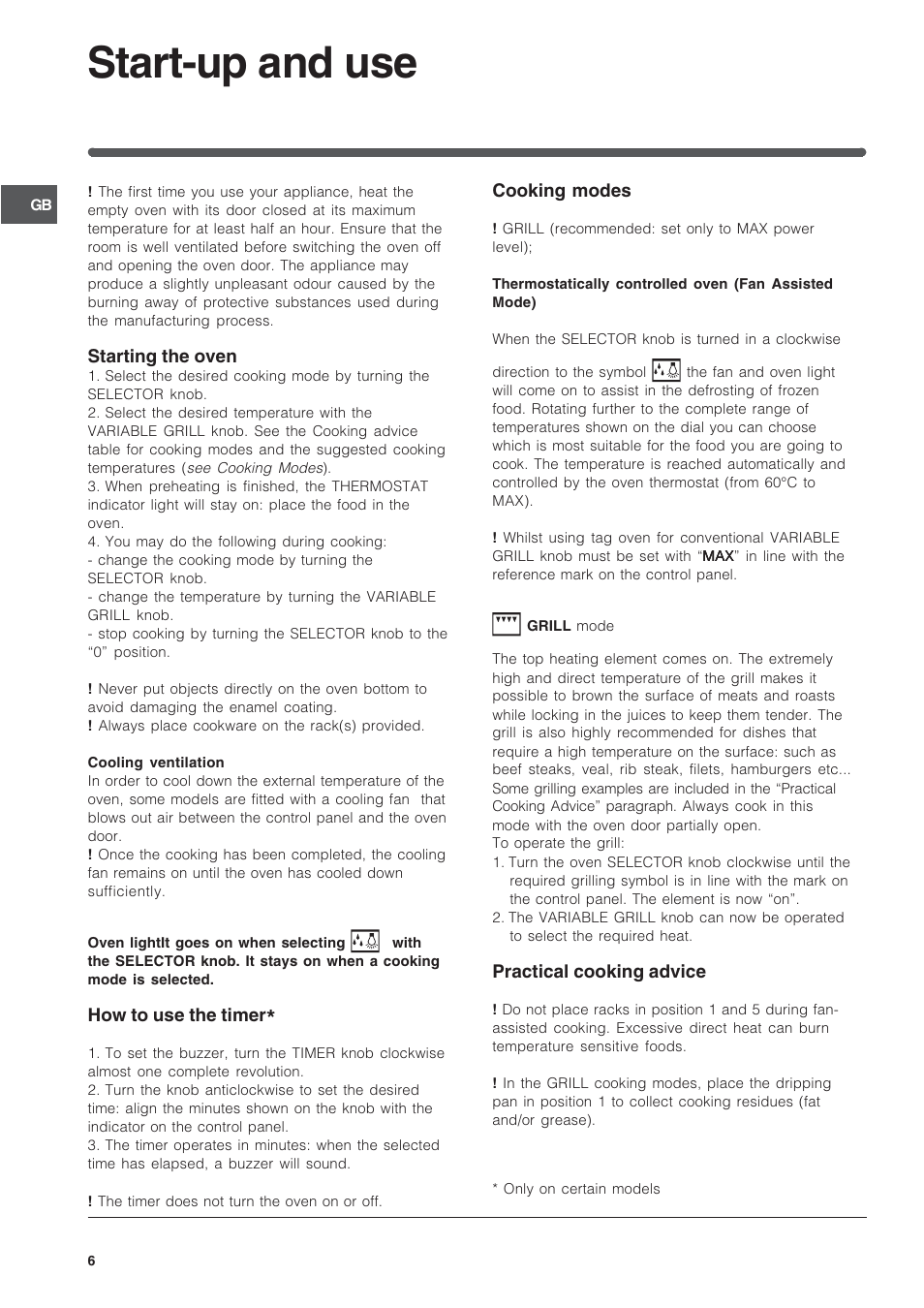 Start-up and use | Indesit FIM33K-AWHGB from May 2012 User Manual | Page 6 / 12