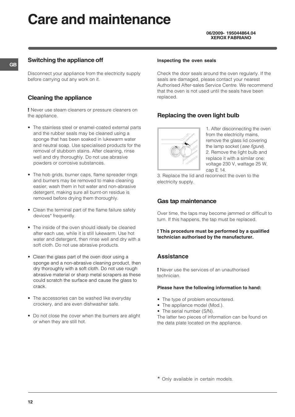 Care and maintenance | Indesit K6G210SX-G User Manual | Page 12 / 12