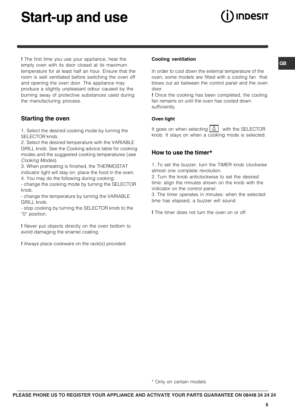 Start-up and use | Indesit FIM21K-BBKGB prior to June 2012 User Manual | Page 5 / 12