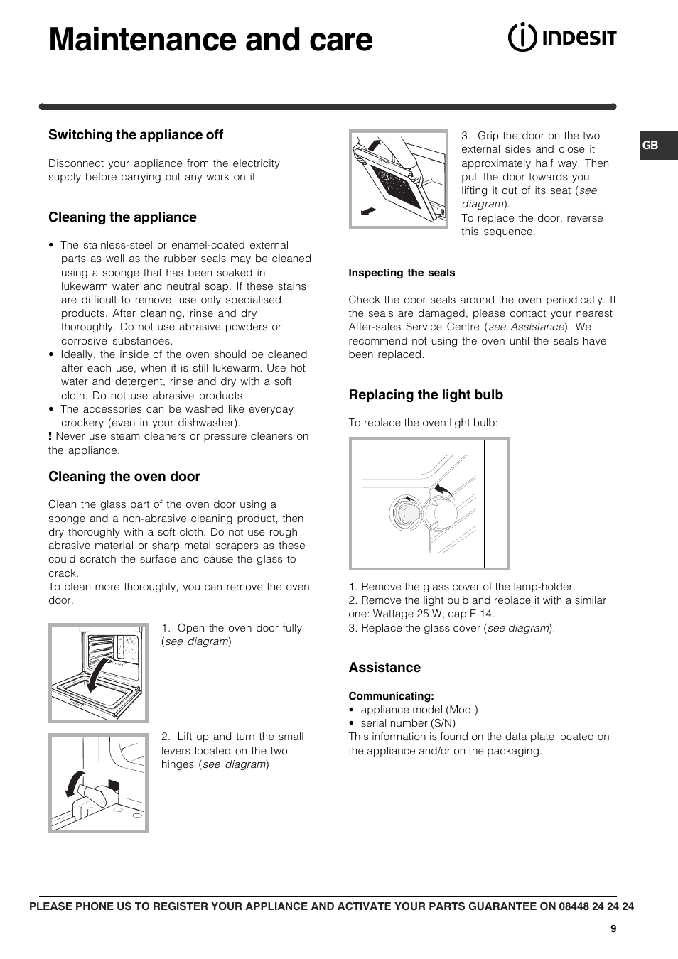 Maintenance and care | Indesit FIM21K-BBKGB prior to June 2012 User Manual | Page 9 / 12