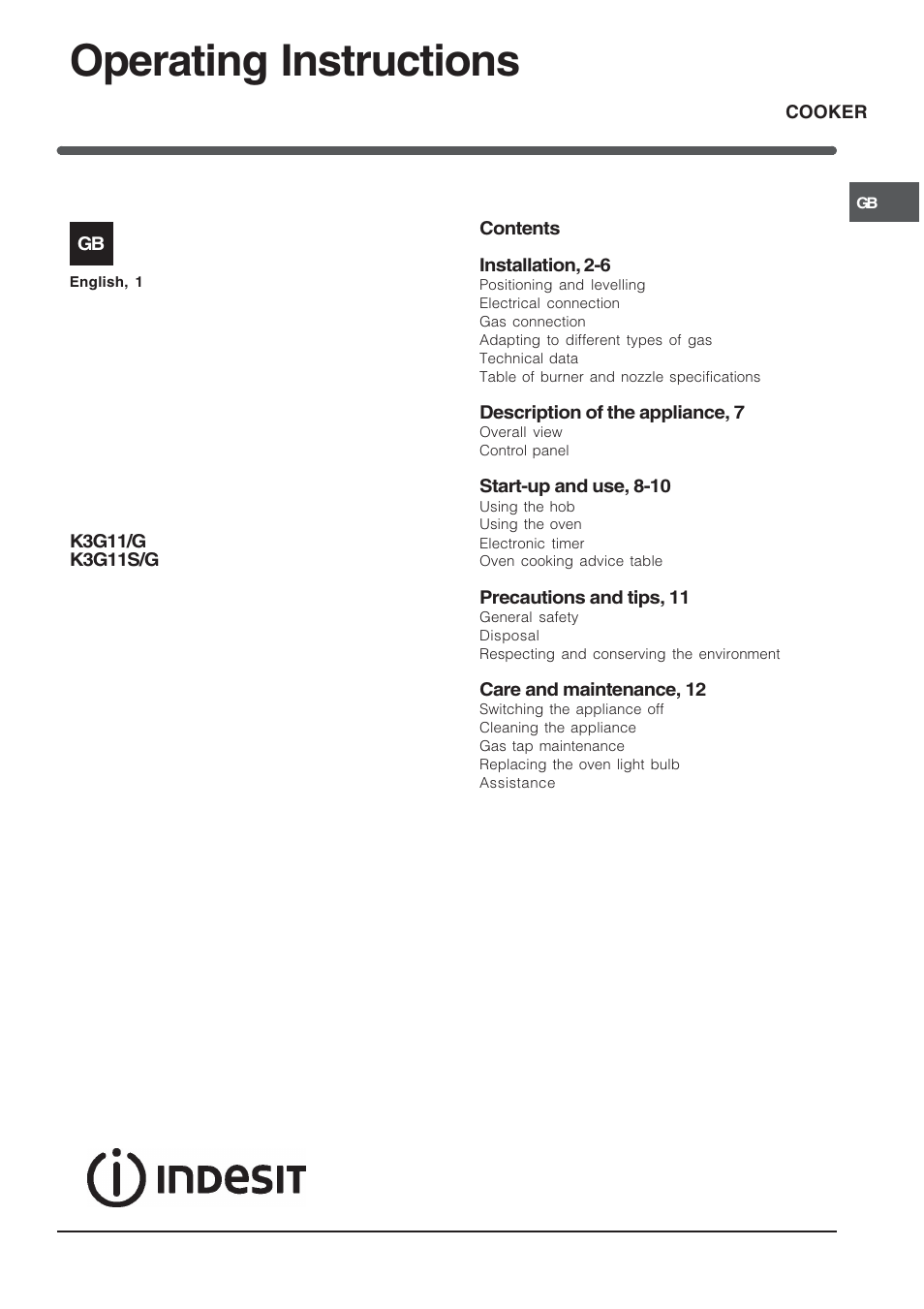 Indesit K3G11-G User Manual | 12 pages