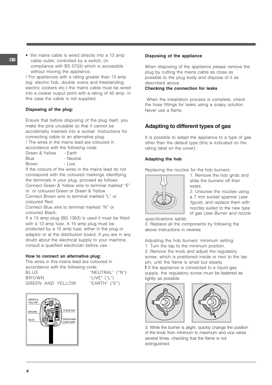 Adapting to different types of gas | Indesit K3G11-G User Manual | Page 4 / 12