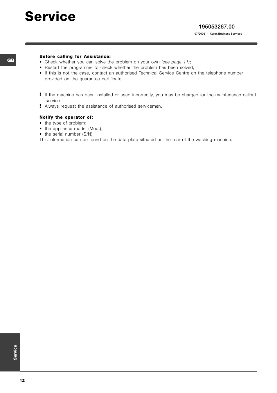 Service | Indesit WIXL126 User Manual | Page 12 / 12