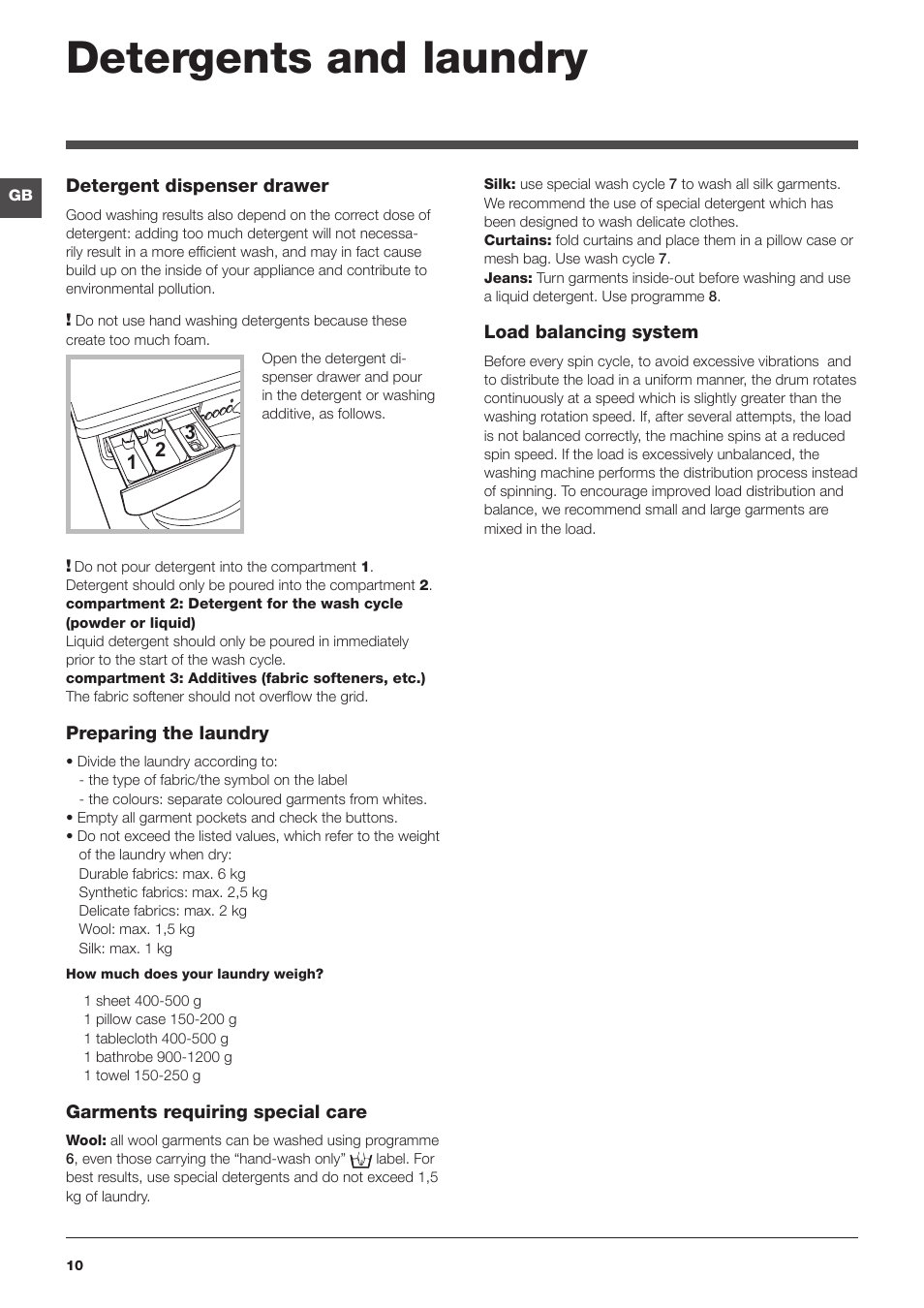 Detergents and laundry | Indesit IWD6125UK User Manual | Page 10 / 16