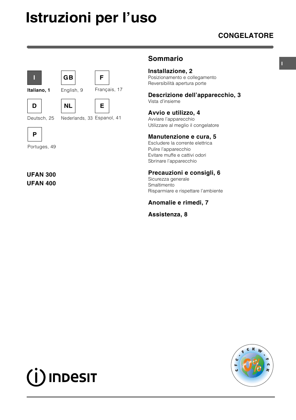 Indesit UFAN400 I GB F D NL ES P User Manual | 56 pages