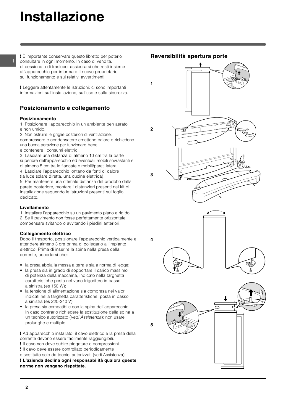 Installazione | Indesit UFAN400 I GB F D NL ES P User Manual | Page 2 / 56