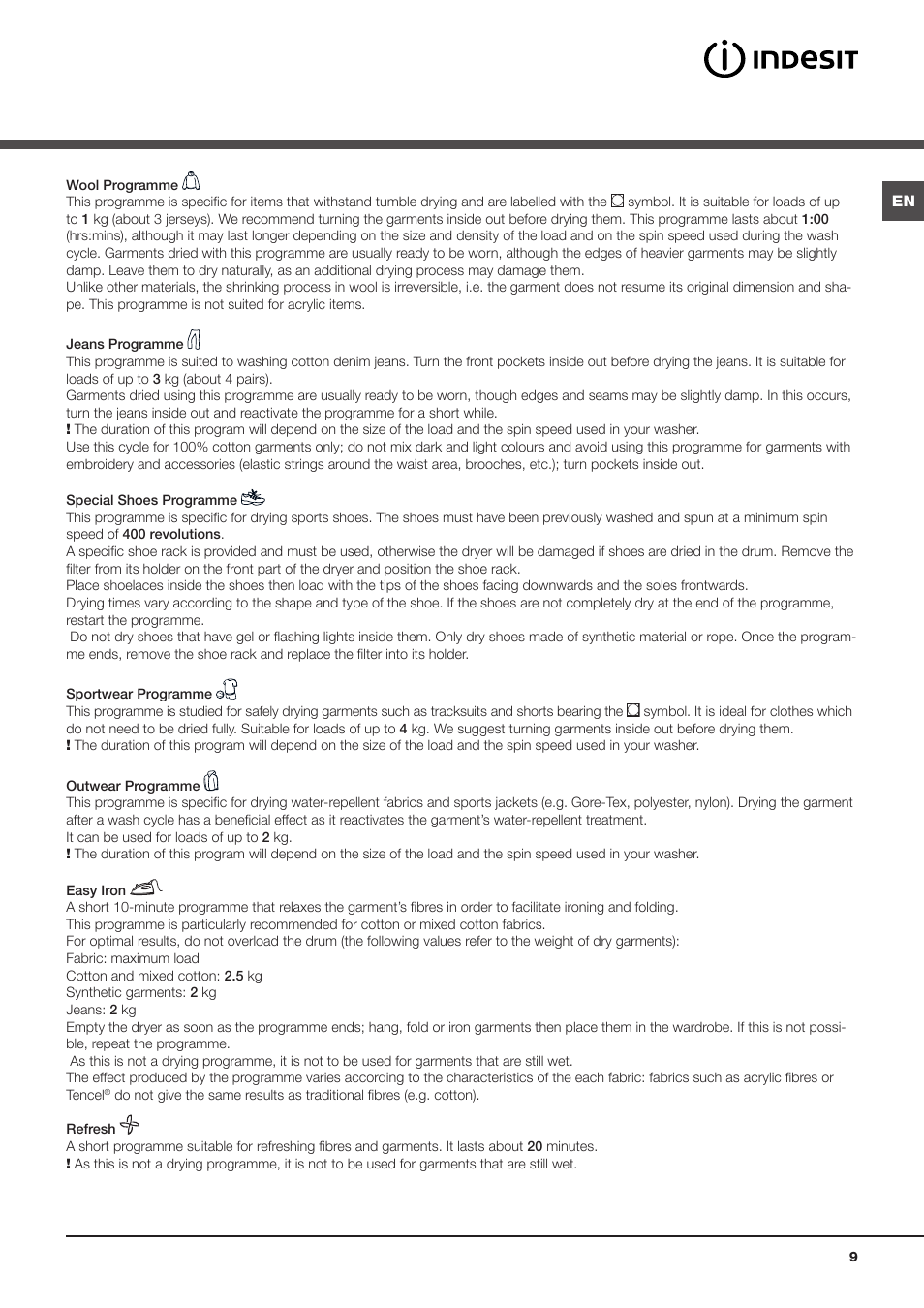 Indesit IDCE8450BS User Manual | Page 9 / 20