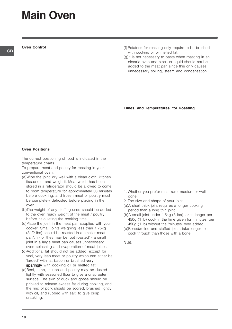 Main oven | Indesit IT50EA User Manual | Page 10 / 20