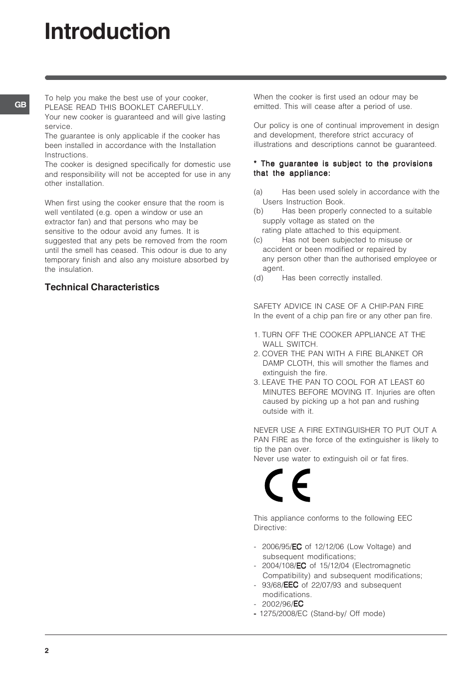 Introduction, Technical characteristics | Indesit IT50EA User Manual | Page 2 / 20