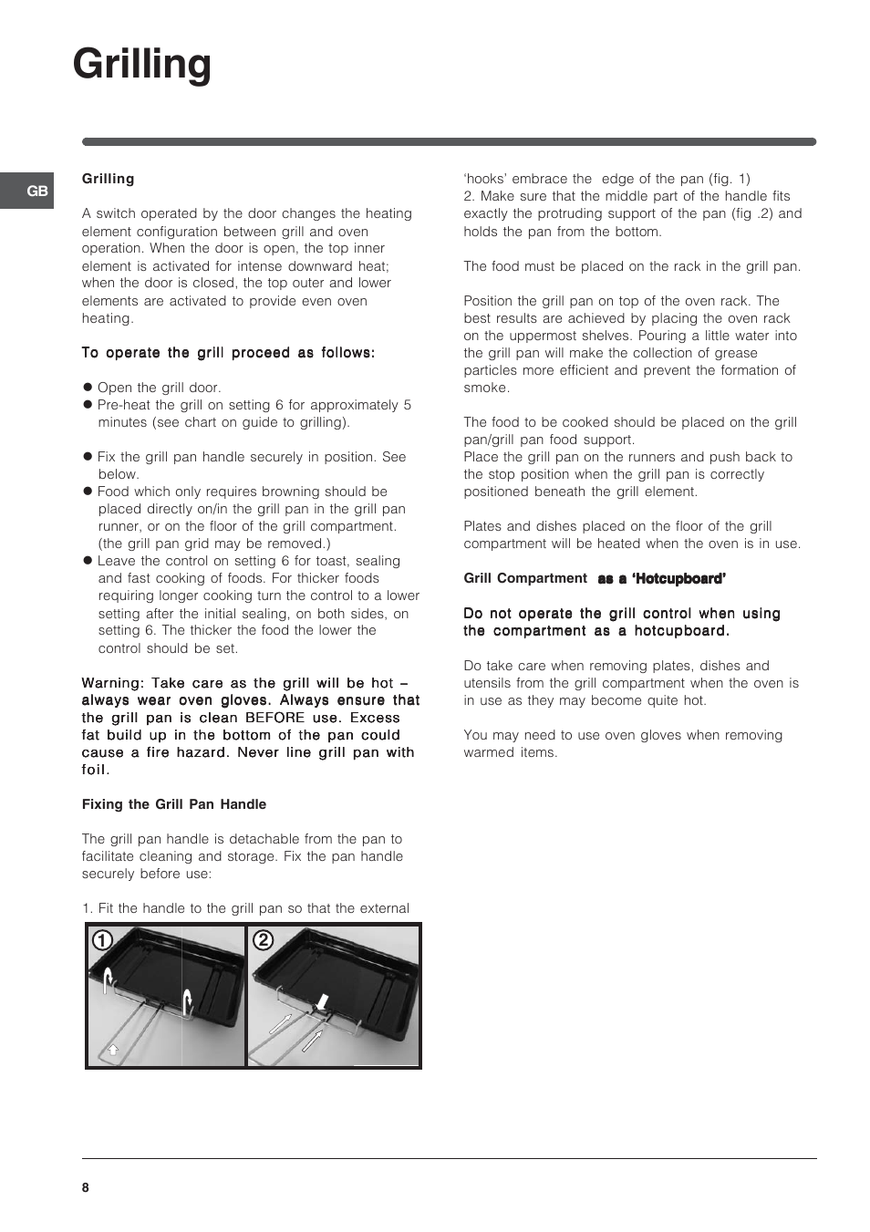 Grilling | Indesit IT50EA User Manual | Page 8 / 20