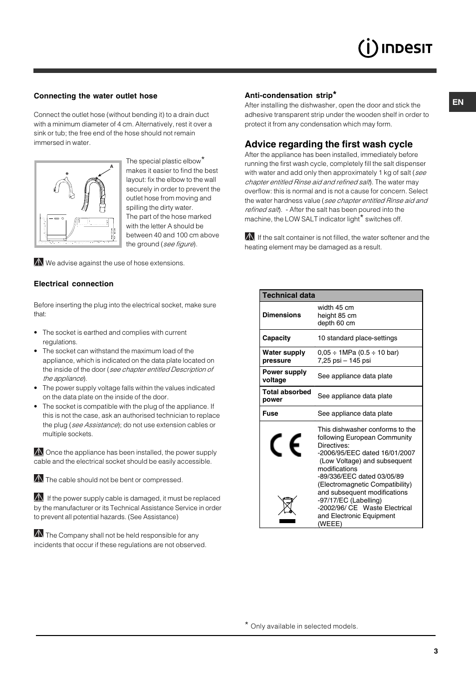 Advice regarding the first wash cycle | Indesit IDS573UK User Manual | Page 3 / 16