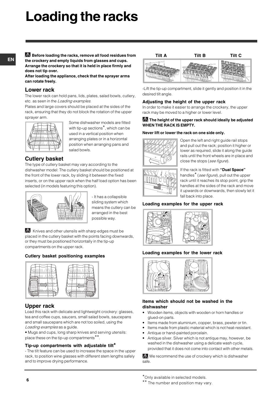 Loading the racks, Lower rack, Cutlery basket | Upper rack | Indesit IDS573UK User Manual | Page 6 / 16