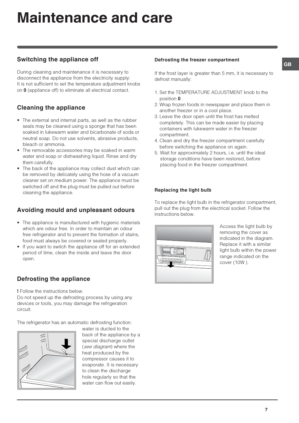 Maintenance and care | Indesit TFA1SUK User Manual | Page 7 / 12