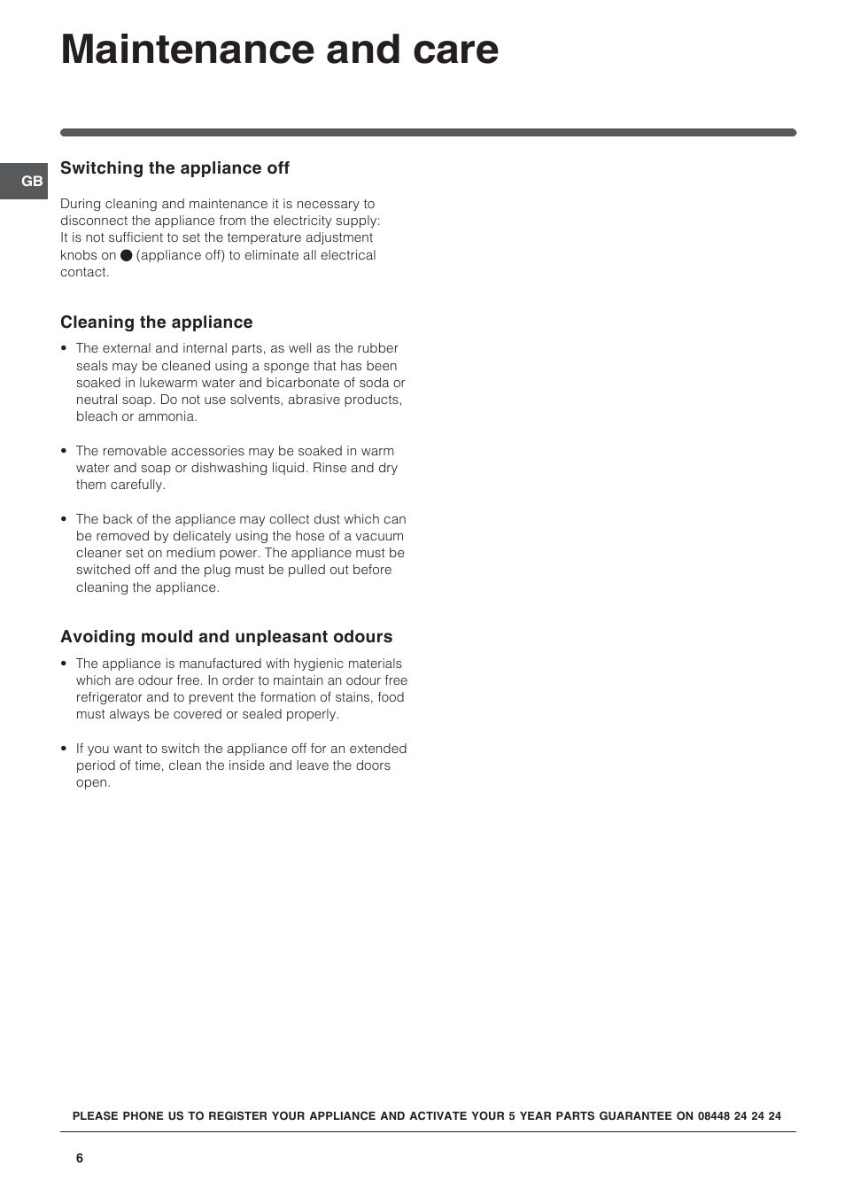 Maintenance and care | Indesit UIAA12FUK User Manual | Page 6 / 12