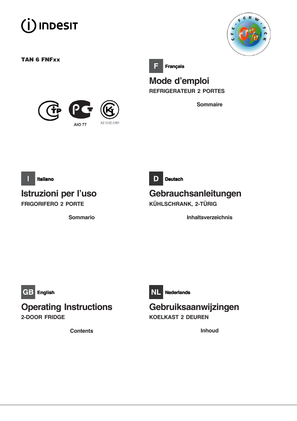 Indesit TAN6FNF User Manual | 52 pages