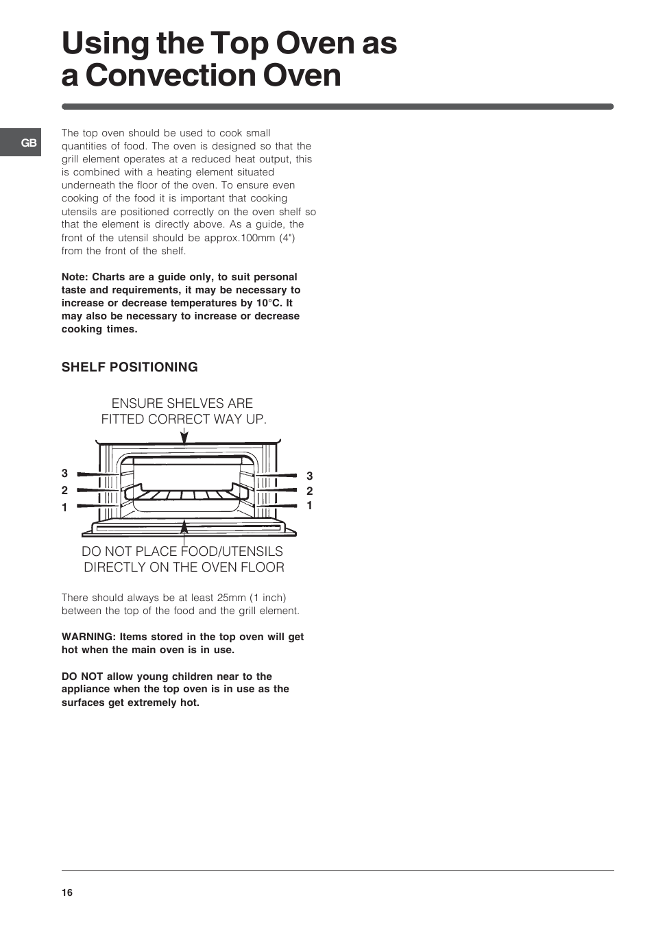 Using the top oven as a convection oven | Indesit FIMD13IX User Manual | Page 16 / 40
