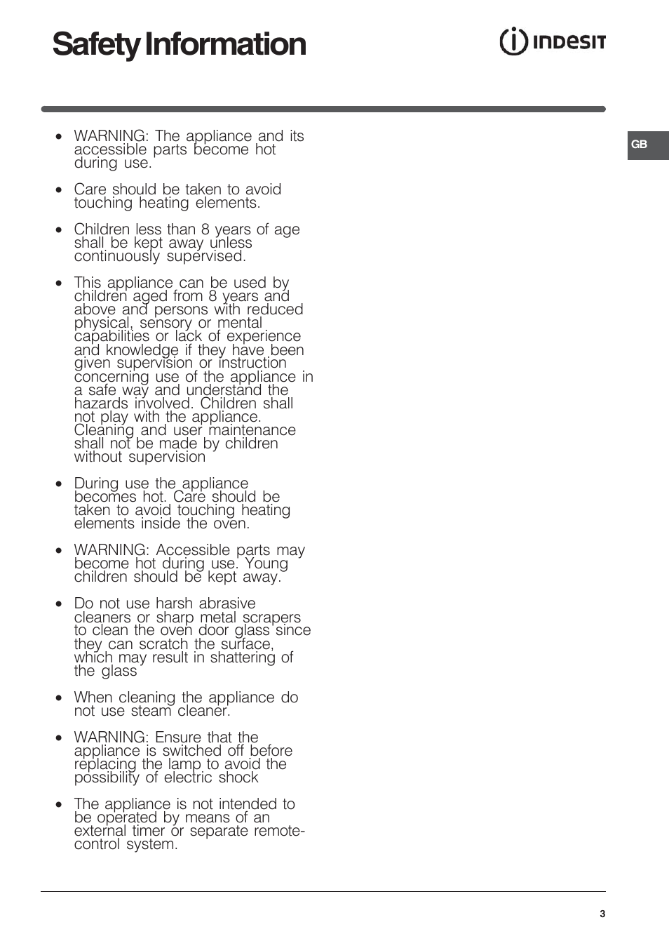 Safety information | Indesit FIMD13IX User Manual | Page 3 / 40