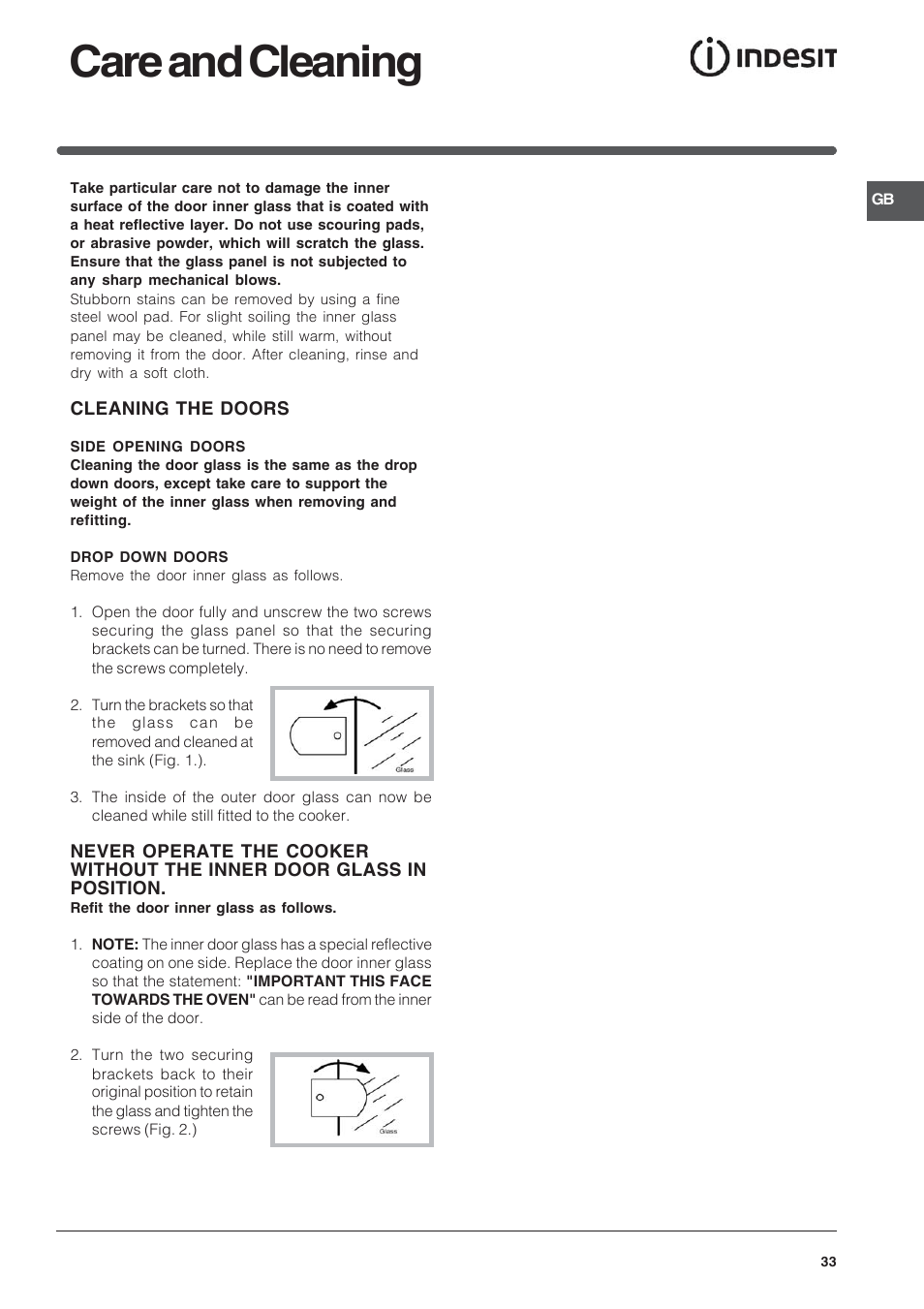 Care and cleaning | Indesit FIMD13IX User Manual | Page 33 / 40