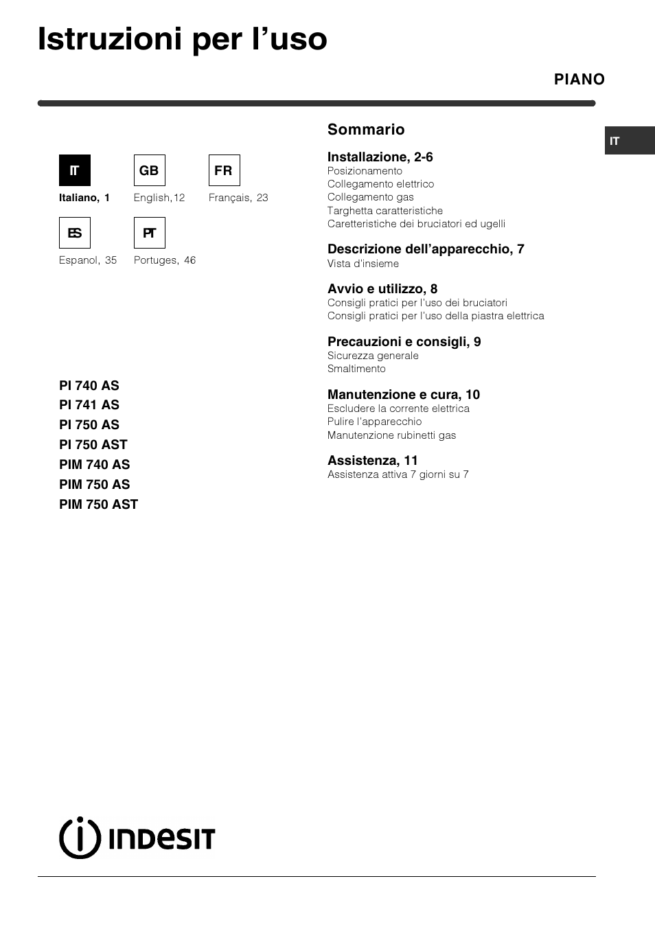 Indesit PI740 AS User Manual | 56 pages