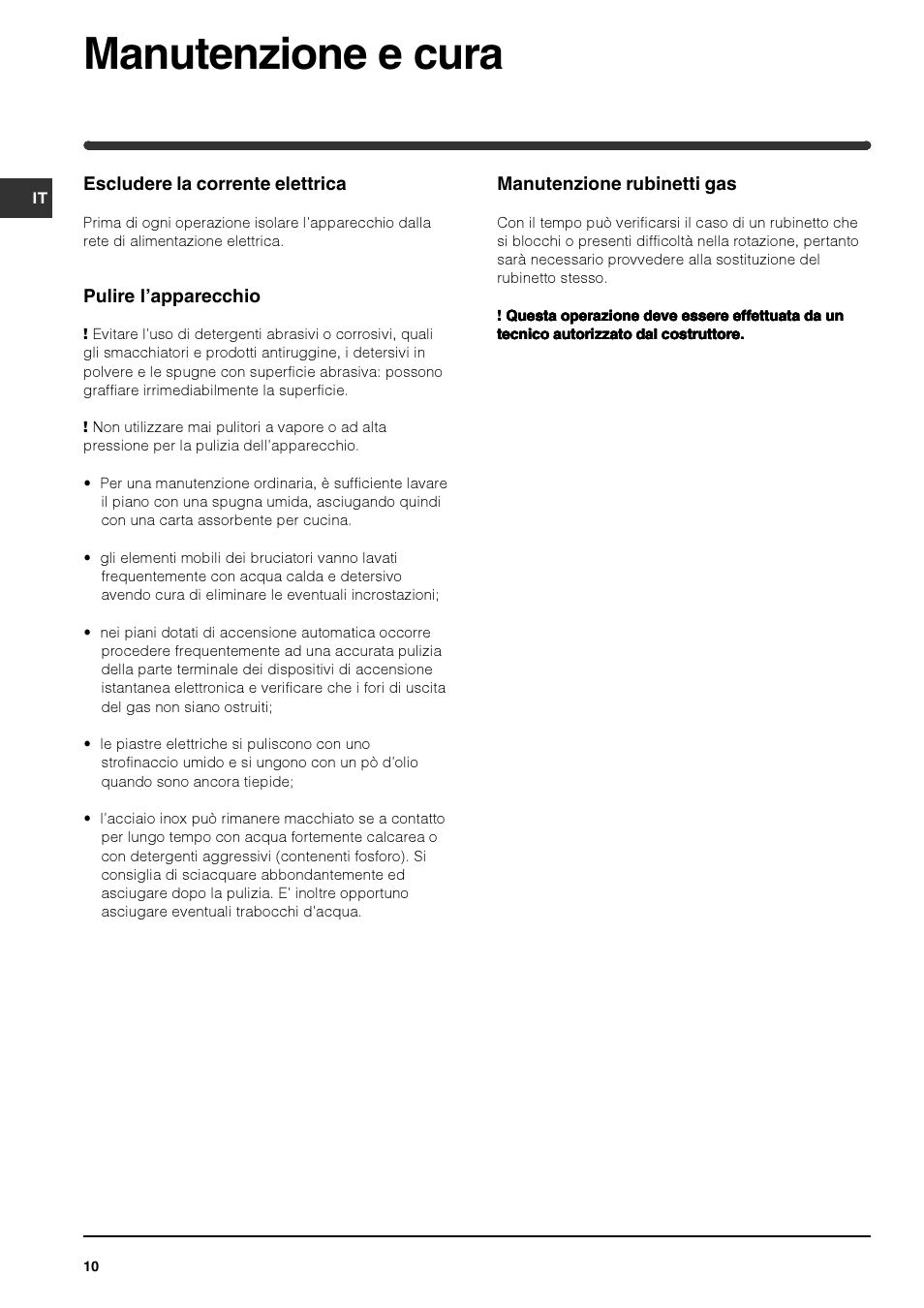 Manutenzione e cura | Indesit PI740 AS User Manual | Page 10 / 56
