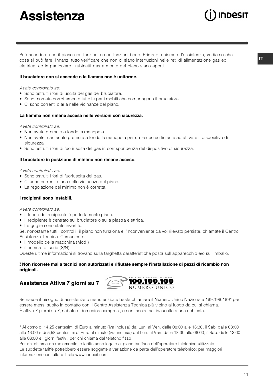 Assistenza | Indesit PI740 AS User Manual | Page 11 / 56
