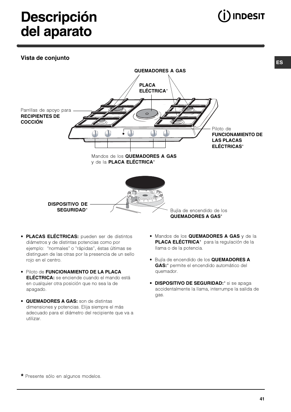 Descripción del aparato | Indesit PI740 AS User Manual | Page 41 / 56