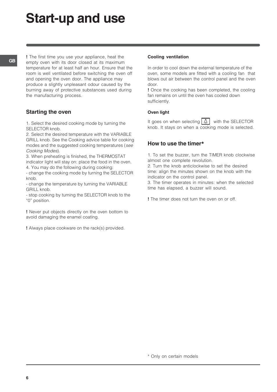 Start-up and use | Indesit FIM21K-BWHGB from June 2012 User Manual | Page 6 / 12
