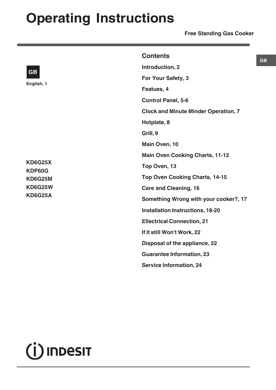 Indesit KD6G25A – after November 2007 User Manual | 24 pages