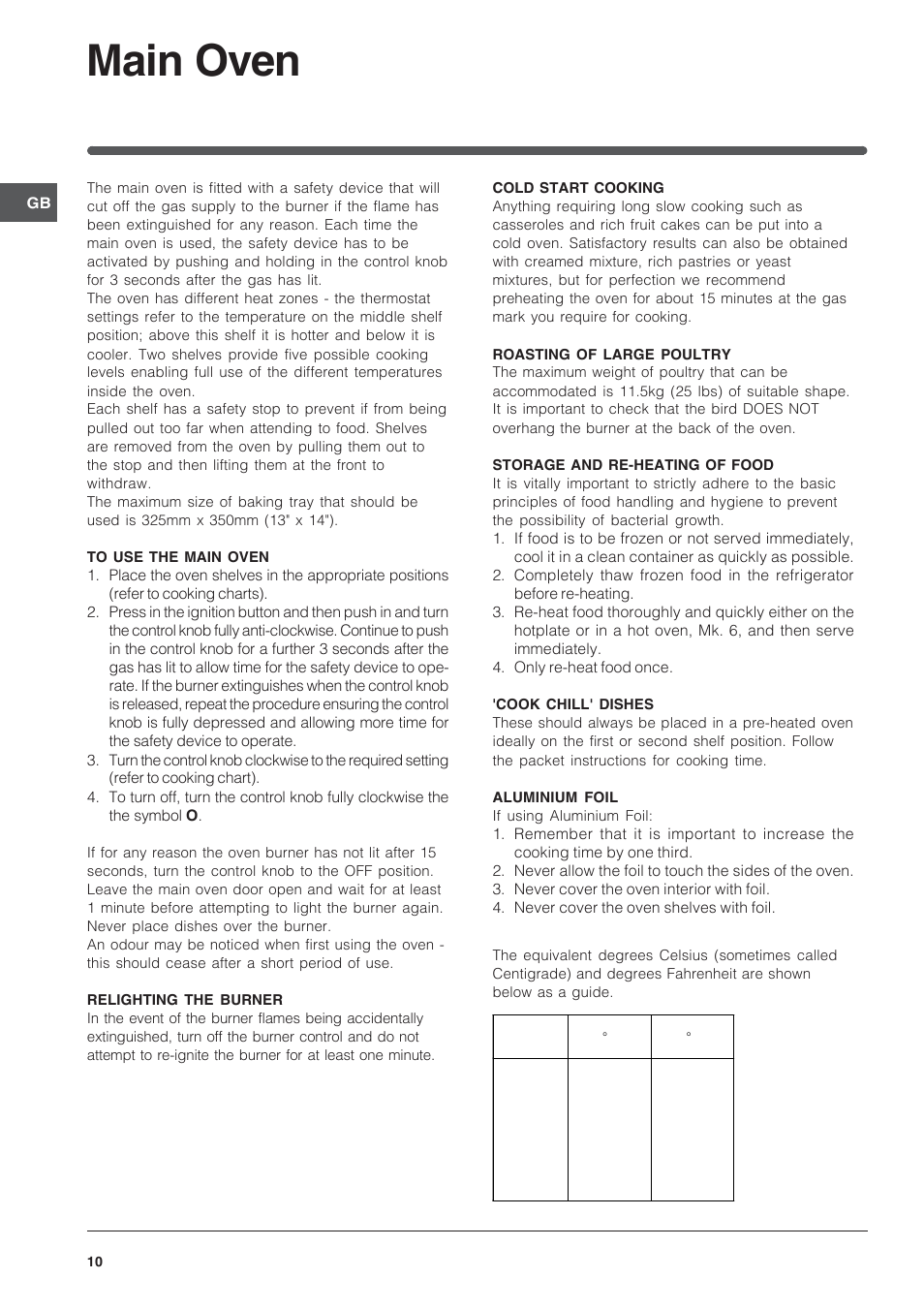 Main oven | Indesit KD6G25A – after November 2007 User Manual | Page 10 / 24
