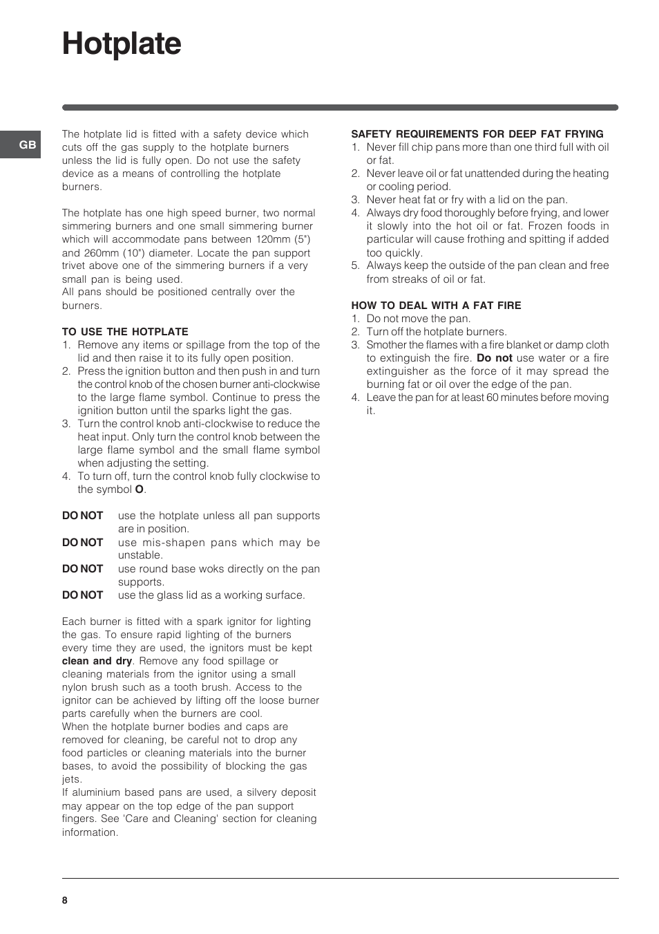Hotplate | Indesit KD6G25A – after November 2007 User Manual | Page 8 / 24
