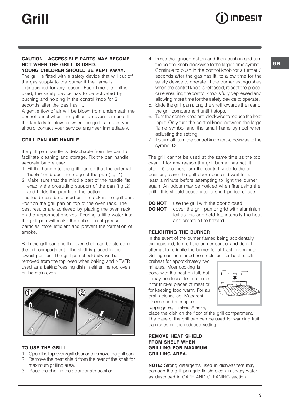 Grill | Indesit KD6G25A – after November 2007 User Manual | Page 9 / 24