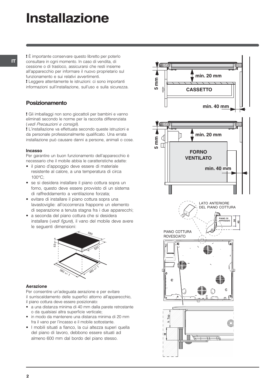 Installazione, Posizionamento | Indesit VIA640C – for models from 10 Dec 2009 User Manual | Page 2 / 56