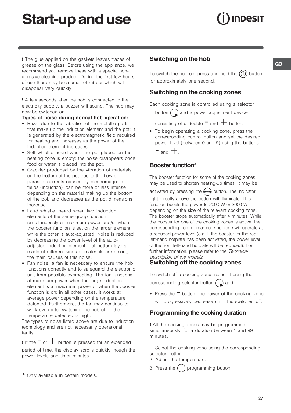 Start-up and use | Indesit VIA640C – for models from 10 Dec 2009 User Manual | Page 27 / 56
