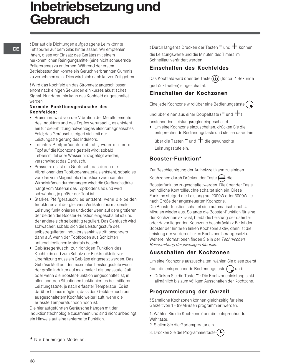Inbetriebsetzung und gebrauch | Indesit VIA640C – for models from 10 Dec 2009 User Manual | Page 38 / 56