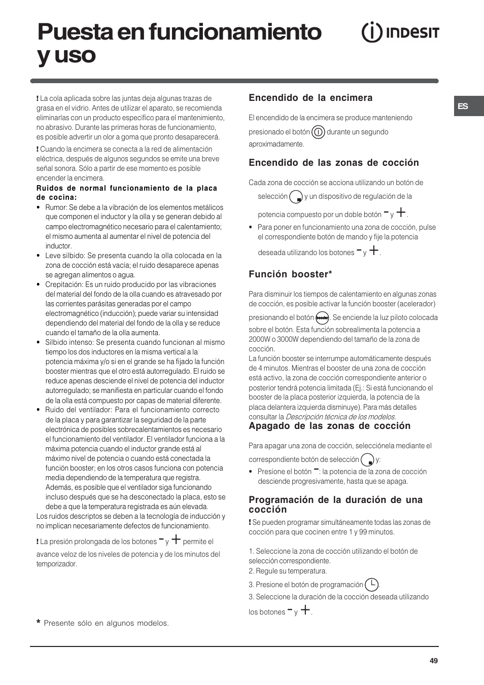 Puesta en funcionamiento y uso | Indesit VIA640C – for models from 10 Dec 2009 User Manual | Page 49 / 56