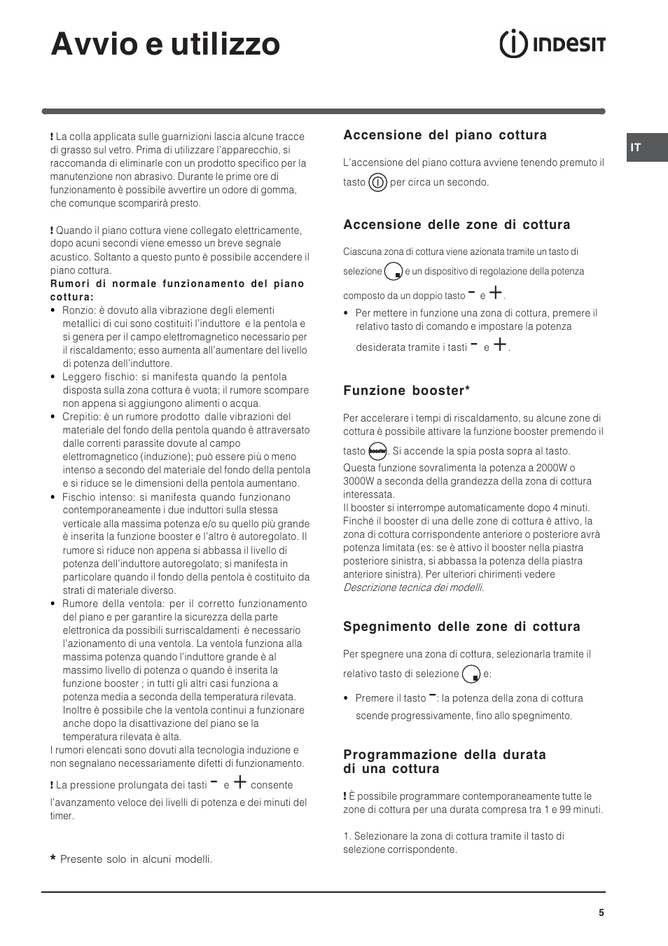 Avvio e utilizzo | Indesit VIA640C – for models from 10 Dec 2009 User Manual | Page 5 / 56
