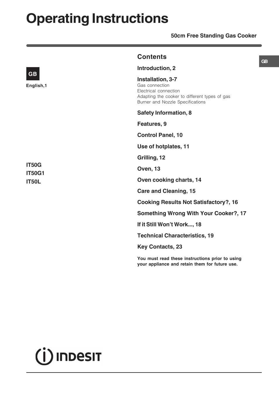 Indesit IT50LW User Manual | 24 pages