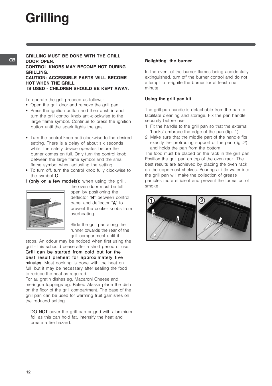 Grilling | Indesit IT50LW User Manual | Page 12 / 24