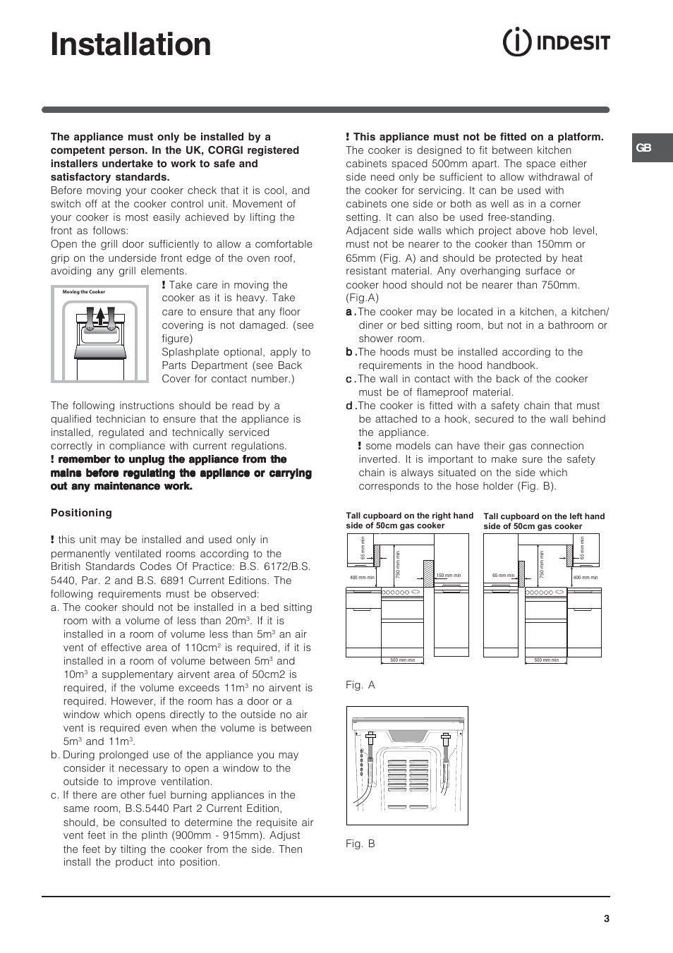 Installation | Indesit IT50LW User Manual | Page 3 / 24