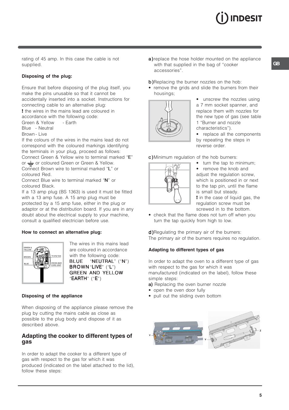 Adapting the cooker to different types of gas | Indesit IT50LW User Manual | Page 5 / 24