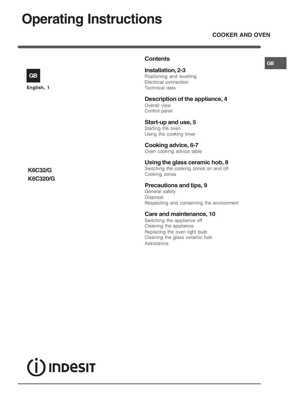 Indesit K6C320-G for models after Nov 2006 User Manual | 12 pages